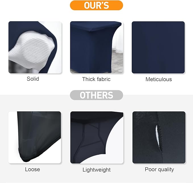 SEPARO 2 Pack 6 Ft Navy Blue Table Cover Fitted Rectangular Tablecloth Stretchable Fabric Table Cloth 6 ft Wrinkle-Free for Party Tradeshows Banquet Weddings Cocktail