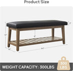 Entryway Bench, PU Leather Upholstered Shoe Benches for Bedroom, Ottoman Bench with Solid Wood Shelf, Storage Bench for Hallway, Living Room(Black)
