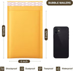 UCGOU Kraft Bubble Mailers 6x10 Inch 50 Pack Usable Size 6x9 Inch Yellow Padded Envelopes #0 Small Business Mailing Packages Self Sealing Tear Resistant Boutique Shipping Bags for Jewelry Supplies