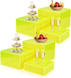 6Pcs Fluorescent Yellow Buffet Risers Acrylic Boxes Display Risers Food Risers for Buffet Table Display Riser for Platter Parties Weddings Catering Dessert Collectibles Figures Show ( 6''x7''x8'')