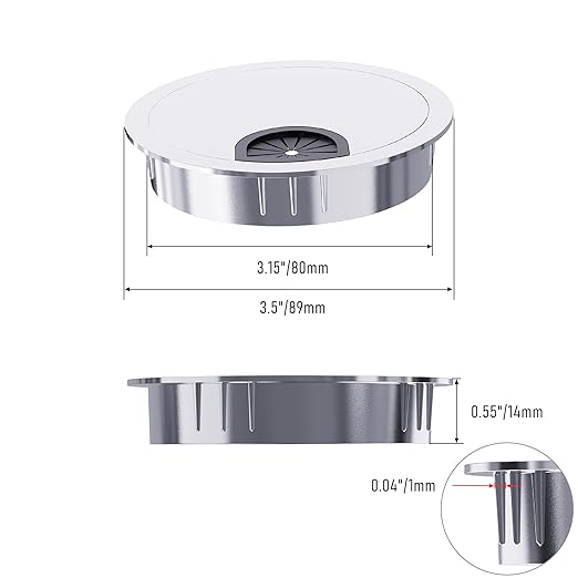 2 Pack Desk Grommet 3-1/8 Inch 80mm, Zinc Alloy Computer Desk Wire Hole Cover, Office Desktop Cord Cable Hole Metal Ring, Bright Silver