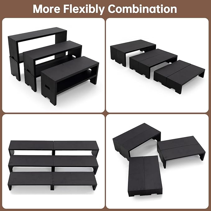 4 Set 12Pcs Black Display Riser for Vendors Event Wood Risers Cupcake Stand 3 Tier Racks Decor Stands Perfume Organizer Dessert Stands for Party