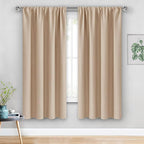 JIUZHEN Blackout Curtains for Bedroom - Thermal Insulated Room Darkening Rod Pocket Curtains for Living Room, Set of 2 Panels with Tiebacks, 38 x 63 Inch Length, Beige