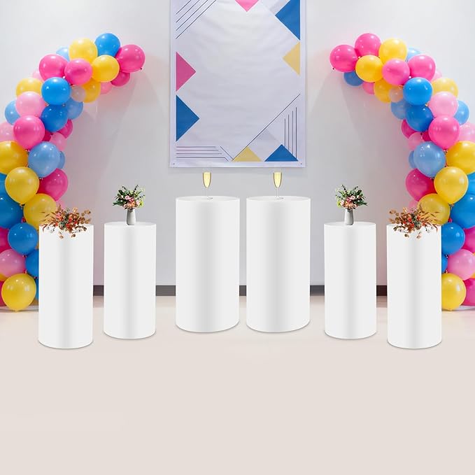 6Pcs Metal Pedestal Stand for Party, Large White Cake Stand, Pedestal Display Plinth Pillars for Wedding Ceremony Birthday Party Art Decor, Column Decorative Cube for Wedding Dessert Table Display