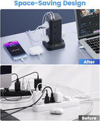 15-in-1 Power Strip Tower with Surge Protector 1800J, Fast Charging Tower PD20W USB-C Ports with 12 AC Outlets, 15ft Extension Cord for Home Office Dorm Room, Black
