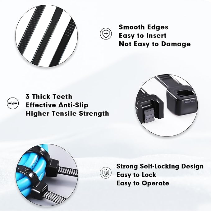 Zip Ties, KAMOTA 1500pcs 12 Inch Heavy Duty Self-Locking Nylon Zip Ties, Black Cable Ties with 50lb Tensile Strength, UV Resistant Cable Tie for Indoor and Outdoor Use