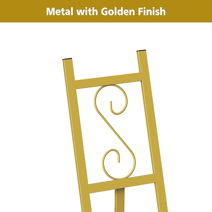 OUSHENG 2 Pack Easel Stand for Sign, Large Wedding Welcome Mirror Holder, Adjustable Free Standing Painting Rack with Chain Support for Display Poster Picture Frame Art, 17" x 17" x 58", Gold