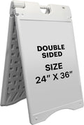 Jumbl Outdoor A-Frame Sandwich Signboard 24” x 36” Display Surface – w/PVC Sign Protector & Sand Fill Holes – Duel Display Signage Stand for Storefront Sidewalk Curb (White)