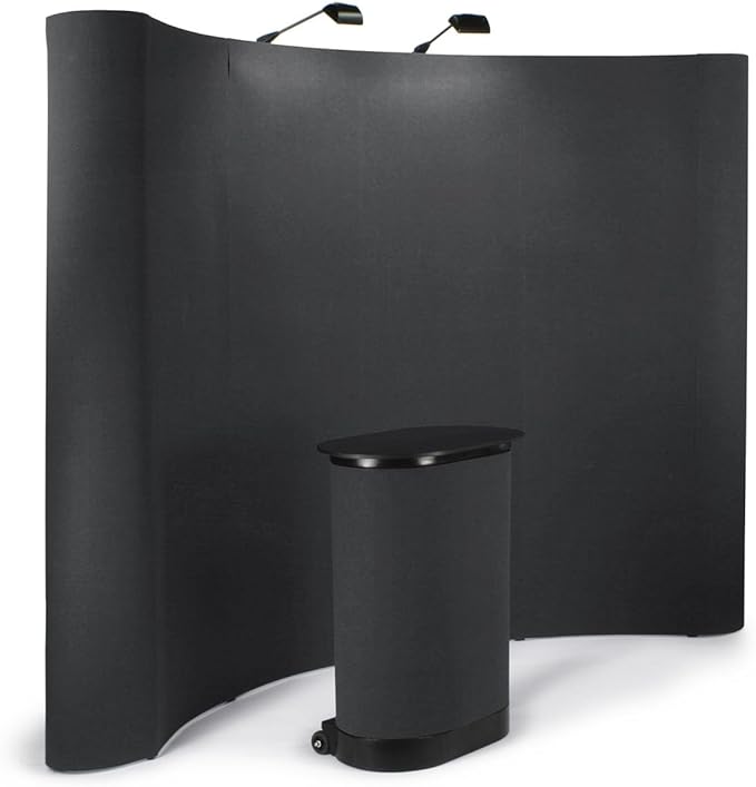 10-Foot-Wide Curved Pop-Up Trade Show Portable Display Booth with Podium Travel Case - Black