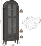 71” Tall Arched Pantry Cabinet with Glass Door, Display Cabinet Organizer with Drawer, Versatile Pantry with Top-Opening Storage Container for Living, Kitchen Dining Room