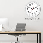AKCISOT 14 Inch Wall Clock Silent Non Ticking Modern Wall Clocks Battery Operated, Analog Classic Clock Decorative for Bedroom, Kitchen, Home Office, Bathroom, School, Living Room (White)