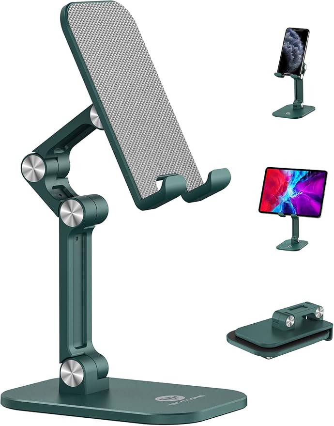 OCYCLONE Phone Stand, Adjustable Height and Angle Foldable Cell Phone Stand Holder for Desk, Taller iPhone Stand Compatible with 4.7"-13" Smartphones iPad Tablet, Green