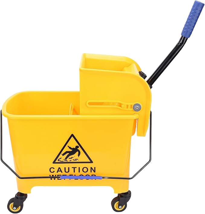 Hyuduo Mop Bucket, 20L Side Press Wringer Commercial Mop Bucket with Wheels and Handle, for Floor Cleaning in Restaurants Offices and Industrial Sites