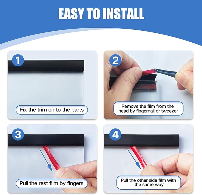 Rubber Edge Trim, Self-Adhesive Rubber Edge Protector for 3/16" Glass and Flexiglass, EPDM Material, Fit 3/16"(5mm), Length 20Ft, Black Color, U Channel Edge Trim