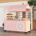 MATISUN Portable Vendor Cart with Canopy, Mobile Food Cart with Lockable Wheels for Market, Street Food & Events (Pink)