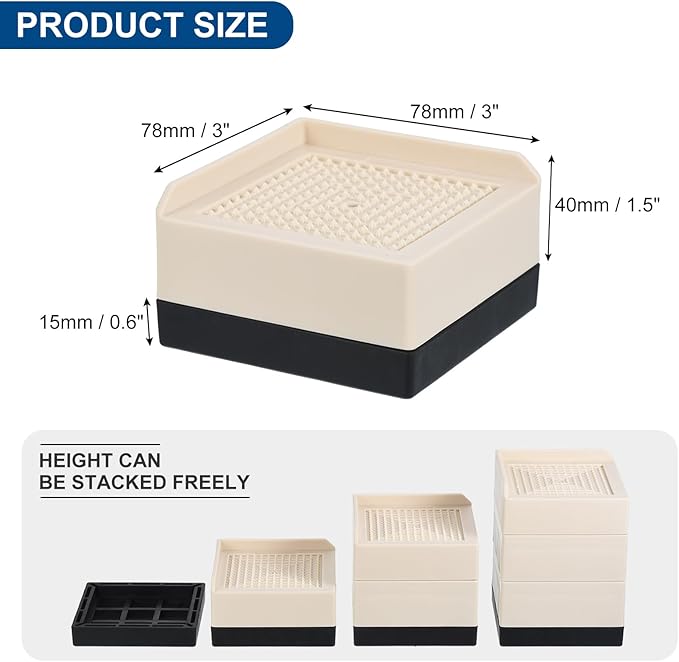 uxcell Furniture Risers 1.5 Inch, 4Pcs Square Bed Risers Adjustable Couch Riser Blocks for Extender for Bed Desk Sofa Table Lift Support Up to 1300Lbs, Beige