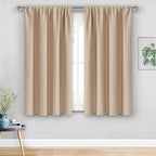 JIUZHEN Blackout Curtains for Bedroom - Thermal Insulated Room Darkening Rod Pocket Curtains for Living Room, Set of 2 Panels with Tiebacks, 38 x 45 Inch Length, Beige