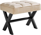 IBUYKE Small 12" H Footrest Stool, Square Linen Foot Stool with Metal X-Leg, Multi-Use as Small Side Table, Step Stool for Living Room, Bedroom, Entryway, Office, Linen WBD011Y