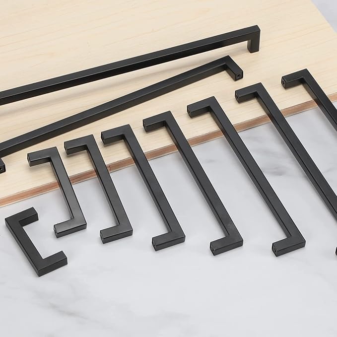 Matte Black Square Drawer Pulls, 2 Pack 12-3/5 Inch Stainless Steel Kitchen Cupboard Handles, 320mm Hole Centers