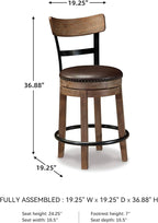 Signature Design by Ashley Pinnadel |24.25" Counter-Height Swivel Bar Stool – Modern Farmhouse, Faux Leather, 360° Swivel, Nailhead Trim, Rustic Light Brown