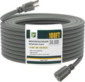 EP 100 Ft Outdoor Extension Cord, 12/3 SJTW Heavy Duty Extension Cable with 3 Prong Grounded Plug, 15 AMP Power Cord for Lawn, Garden, Appliances, Gray