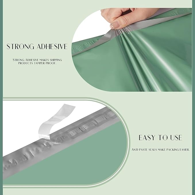Metronic Large Poly Mailers 24x24 300 PCS, Strong Adhensive Shipping Bags for Clothing, Waterproof Shipping Envelopes for Small Business, Tear-resistant Mailers Poly Bags Bulk in Grayed Jade Green
