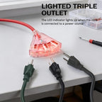 65Ft Heavy Duty Cord Reel, Retractable Extension Cord, 12AWG/3C SJTOW, Lighted Triple Tap Outlets 15A Circuit Breaker, Wall/Ceiling Mounted, Adjustable Stopper UL Listed Red