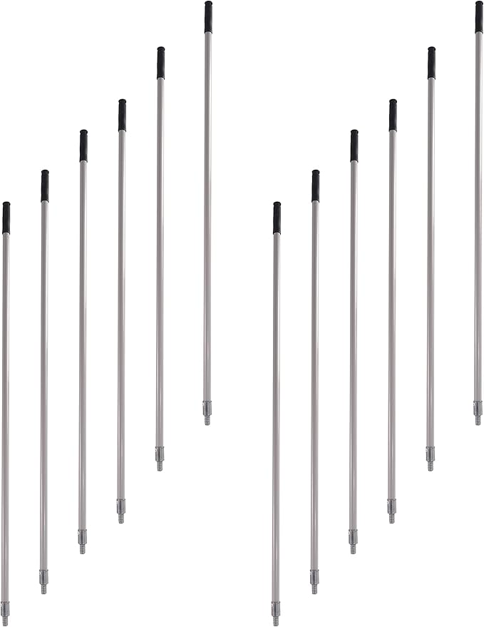 Matthew Cleaning Commercial Screw On Mop Handle for Floor Cleaning Heavy Duty Mop Head Replacement Holder 60inch with Threaded Metal Tip(Gray, 12 Pack)