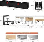 Univivi No Drill Under Desk Cable Management Tray, 28" Cord Organizer for Table, Clamp/Screw Mount Desk Cable Management, Premium Fabric Cable Management Tray for Office, Home