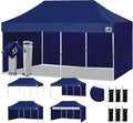 Eurmax USA 10'x20' Pop-up Canopy Tent Commercial Instant Canopies with 4 Removable Zipper End Side Walls and Roller Bag, Bonus 6 SandBags(Navy Blue)