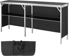 VEVOR Extra Long Folding Portable Bar Tradeshow Podium Table for Indoor, Outdoor, Party, Picnic, Exhibition, Includes Carrying Case, Storage Shelf and Black Skirt, 77.95" x 15.16" x 34.65"