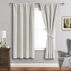 JIUZHEN Blackout Curtains for Bedroom - Thermal Insulated Room Darkening Rod Pocket Curtains for Living Room, Set of 2 Panels with Tiebacks, 38 x 63 Inch Length, Ivory