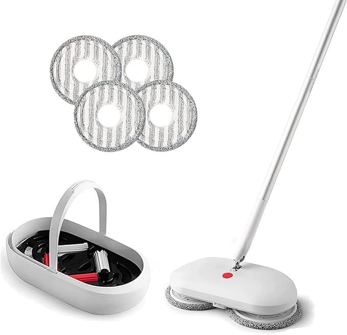 Cordless Electric Spin Mop Power Mop with 4 Floor Scrubber Pads/Automatic Cleaning Bucket/Water Sprayer,Lightweight & Rechargeable,Suitable for Wooden, Marble, Tile, Hardwood Floor.