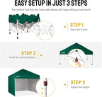 CROWN SHADES 10X10 Comercial Instant Canopy Pop Up Tent with Center Lock, 300D Fabric, 4 Sidewalls, Sto'N Go Bag, Forest Green
