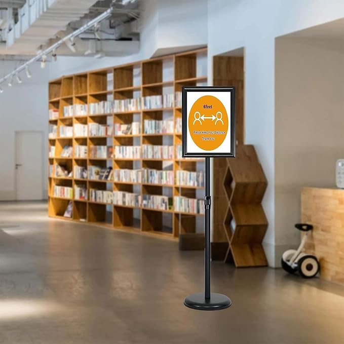 Adjustable Sign Stand for Display, Pedestal Floor Signage Stand Holder with Heavy Duty Base, for Outdoor or Indoor Advertising (11 x 17, Black)