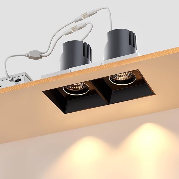 LED Square Recessed Lighting, 24W Aluminum Trimless Downlight, Adjustable Ceiling Light with junction Box, 5 CCT 2700K-6000K, TRIAC Dimming Rotation Spotlight for Living Room Bedroom Hallway Kitchen