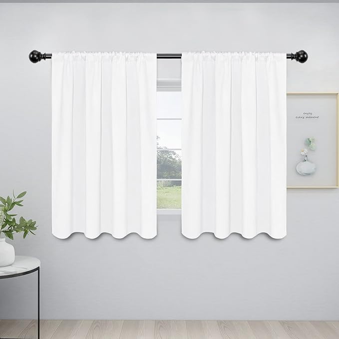 Easy-Going Rod Pocket Blackout Curtains for Bedroom, Room Darkening Window Curtains for Living Room, Thermal Insulated Noise Reduction Solid Window Drapes, 2 Panels(42x45 in, White)