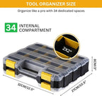 Andalus Tools Organizer Box, Small Parts Storage 34-Compartment Double-Sided Portable Hardware Organizer Removable Plastic Dividers for Screws, Nuts, Bolts, Nails – Yellow (1 Pack, 12.5" x 10.5" x 3")