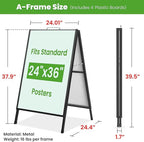 2 Pack A Frame Sign Holder 24x36 Inch, Double-Sided Folding Sandwich Board with Handle, Heavy Duty Metal Sidewalk Sign for Outdoor Business Advertising, Includes 4 Plastic Boards