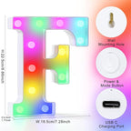 mooncow Rechargeable Light Up Letters,Colorful Marquee Letters with Remote,Gift Wrap Gifts,Bedroom Home Bar Party Decor (F)