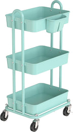 Simple Houseware 3-Tier Multifunctional Rolling Utility Cart with Hanging Bucket, Turquoise