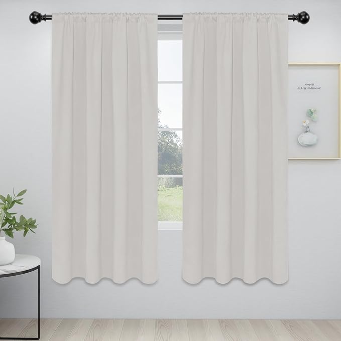 Easy-Going Rod Pocket Blackout Curtains for Bedroom, Room Darkening Window Curtains for Living Room, Thermal Insulated Noise Reduction Solid Window Drapes, 2 Panels(42x72 in, Light Linen)