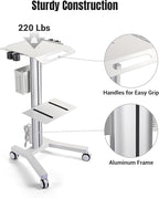 Yescom Medical Mobile Laptop Cart Rolling PC Stand Computer Workstation on Wheels with Handle 220 Lbs Capacity CPU Printer Power Strip Holder for Dentistry Clinic Lap Hospital White