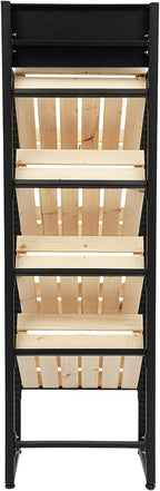 4 Tiers Retail Display Rack, Single Row Wood Market Shelf Commercial Fruit and Vegetable Basket Stand Rack Set Snack Pantry Shelf Unit for Kitchen, Office, Store, Supermarket