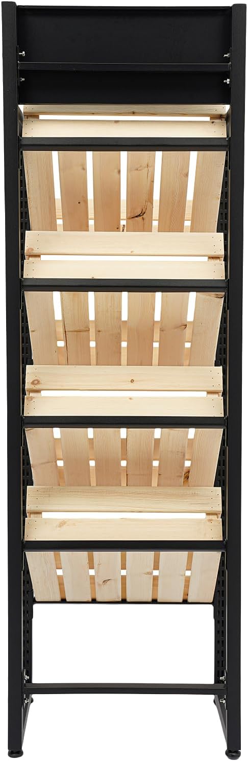 4 Tiers Retail Display Rack, Single Row Wood Market Shelf Commercial Fruit and Vegetable Basket Stand Rack Set Snack Pantry Shelf Unit for Kitchen, Office, Store, Supermarket