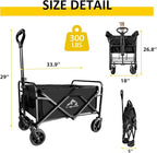 Collapsible Utility Cart Folding Wagon, 220 lbs Capacity Lightweight Rolling Cart with Quiet Wheels, Quick-Fold Design for Camping, Shopping, Ourdoor Use,Black 2PCS