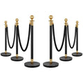 VIVOHOME Iron Stanchion Post Queue 6PCS Pole w/ 4 Red Velvet Ropes, Crowd Control Barriers w/Fillable Base for High-end Venues, Museums, Party Supplies (6 Pieces, Black and Golden)