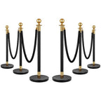 VIVOHOME Iron Stanchion Post Queue 6PCS Pole w/ 4 Red Velvet Ropes, Crowd Control Barriers w/Fillable Base for High-end Venues, Museums, Party Supplies (6 Pieces, Black and Golden)