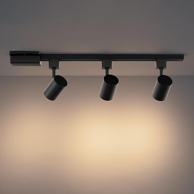 Amped Collection 3-Light 48in Field Cuttable LED Track Lighting Kit with 3 LED 3000K Warm White Track Heads, 4ft Track, End Caps, Floating Feed in Black Finish