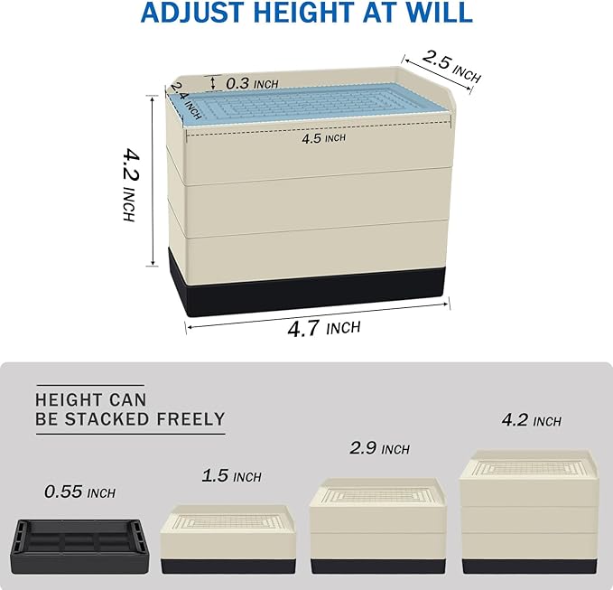 Furniture Risers 4 Inch, Heavy Duty Furniture Elevator in Heights of 1.5, 3 or 4 Inch，Rectangle Raising Blocks for Bed, Couch, Desk, Sofa, Tables,Support Up to 1,300 Lbs (4 Pack-Apricot)